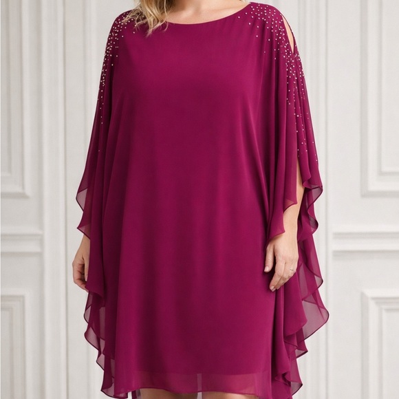 Dj-Jaz Dresses & Skirts - Elegant Magenta Cape Dress w. embellishment on sleeve. Ideal for special event.